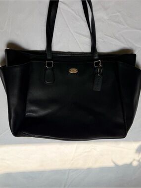 Coach Black Leather Tote with Gold Accent